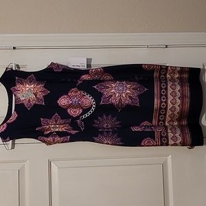 Navy printed satin-like dress